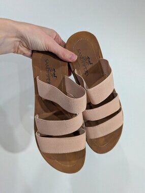 Sandpipers Elastic Strap Sandals Beige Brown Size 7